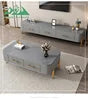 Modern Wooden TV Stand with Storage in gray, featuring clean lines and spacious drawers for media storage.