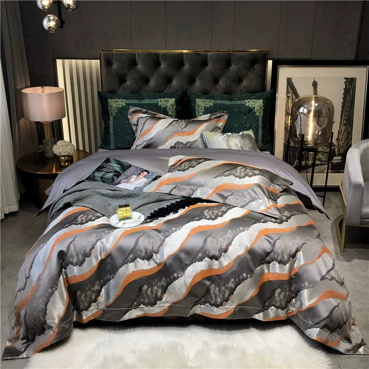 New Luxury Black Gold Yarn-dyed Jacquard Egyptian Cotton Beddiing