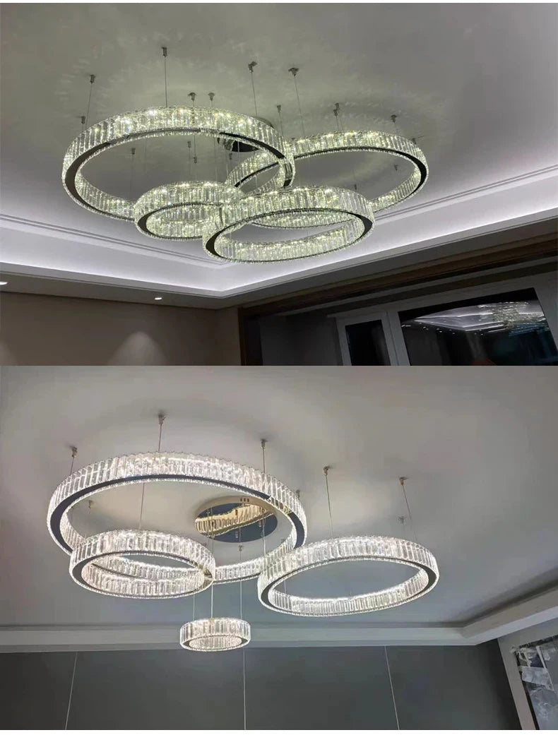 Modern Luxury Ring Crystal Led Ceiling Chandelier Living Dining Room Bedroom Lustre Decor Pendant Lights Hanging Lamp Fixture