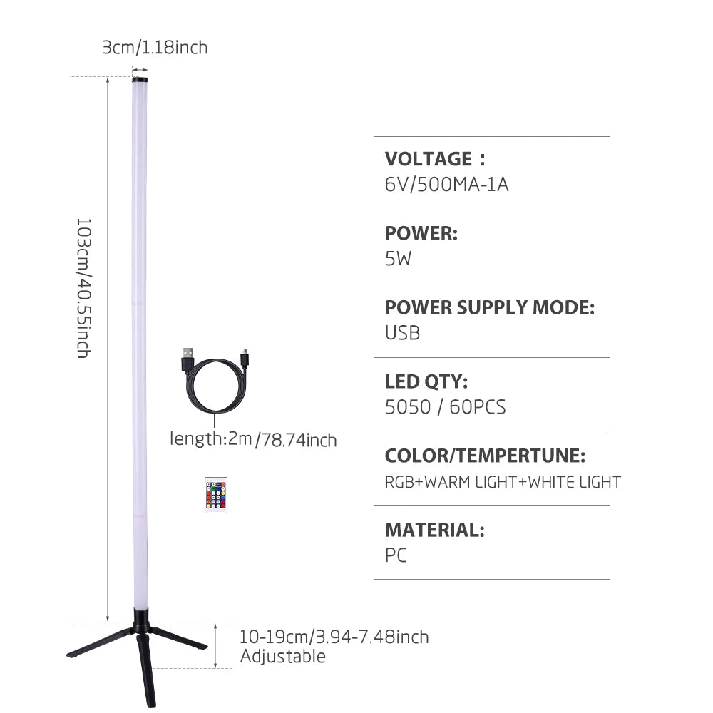 RGB Corner Floor Lamp – Dimmable Ambient Lighting for Bedroom