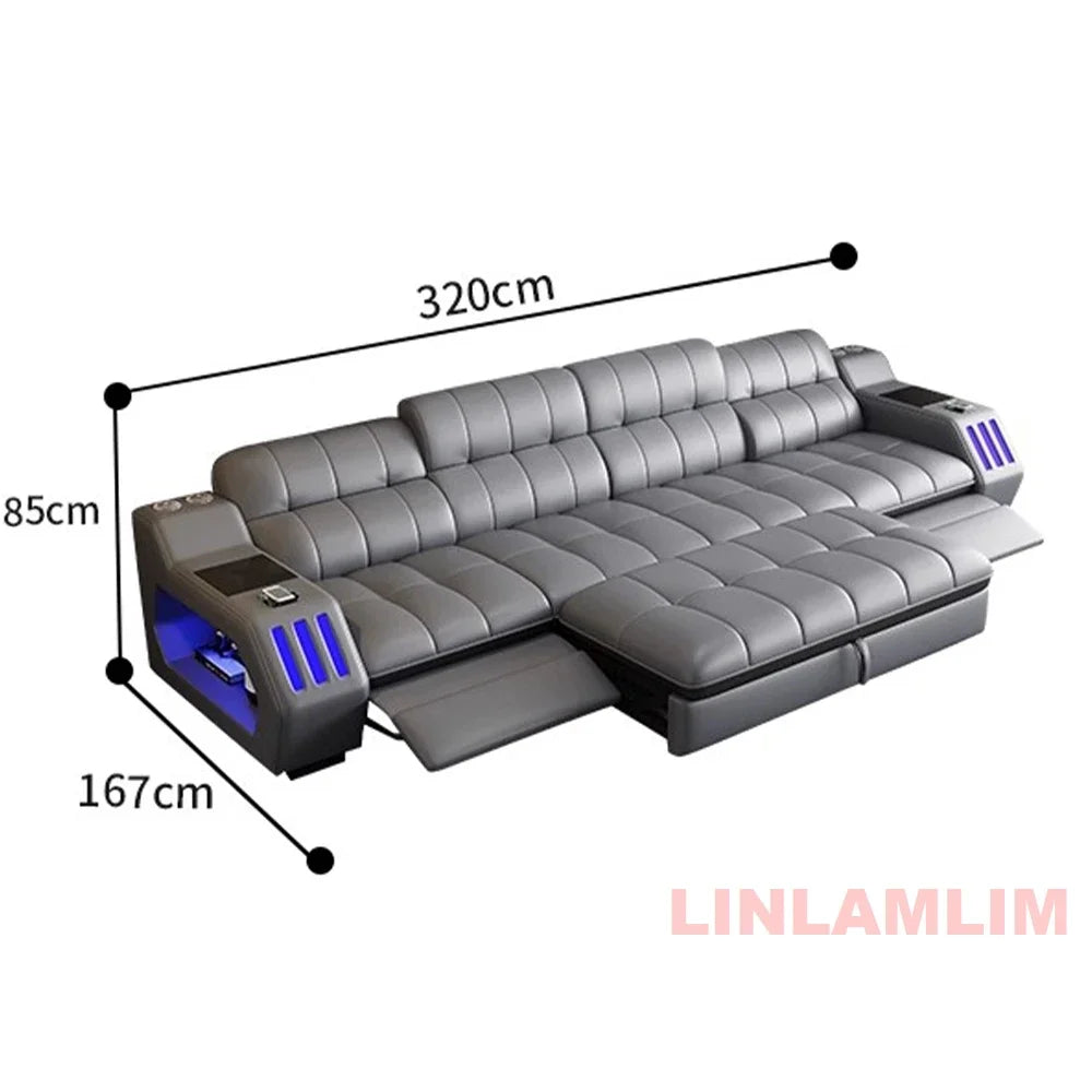 Modern Sectional Sofa Bed with LED Light, Electric Recliner and Massage