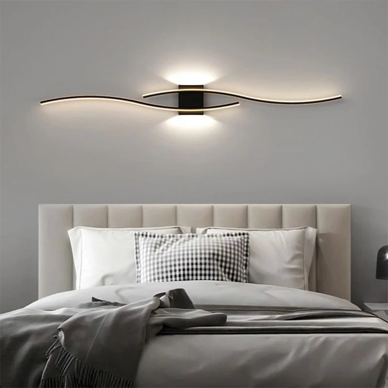 Modern LED Strip Wall Lamp Double Curve Remote Control