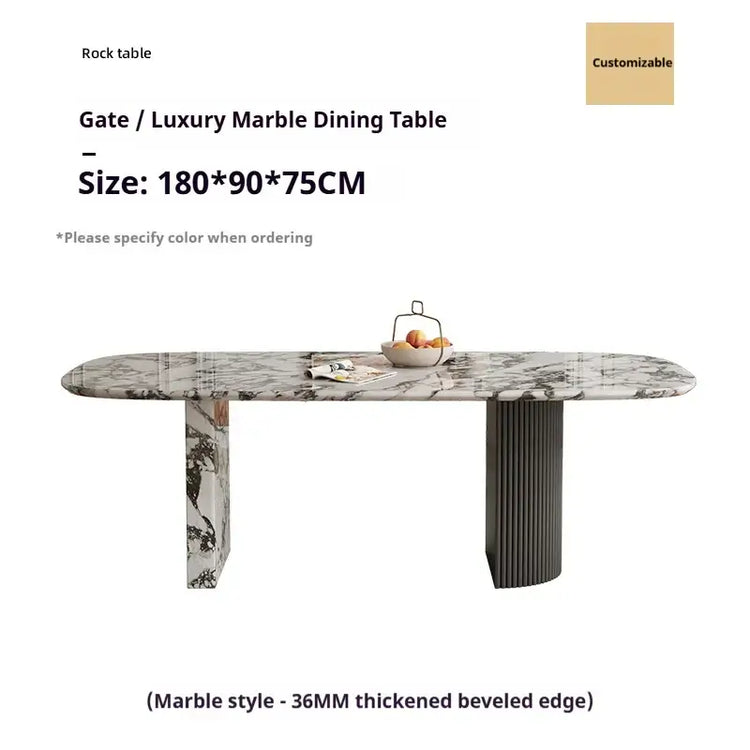 Marble dining table with customizable color option on a white background