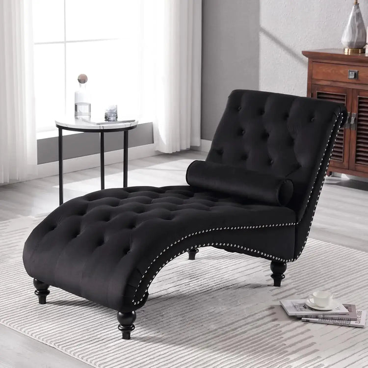 Velvet Chaise Lounge Indoor,Button-Tufted Upholstered Chaise Lounge Chair with Pillow for Bedroom Living Room, Customized
