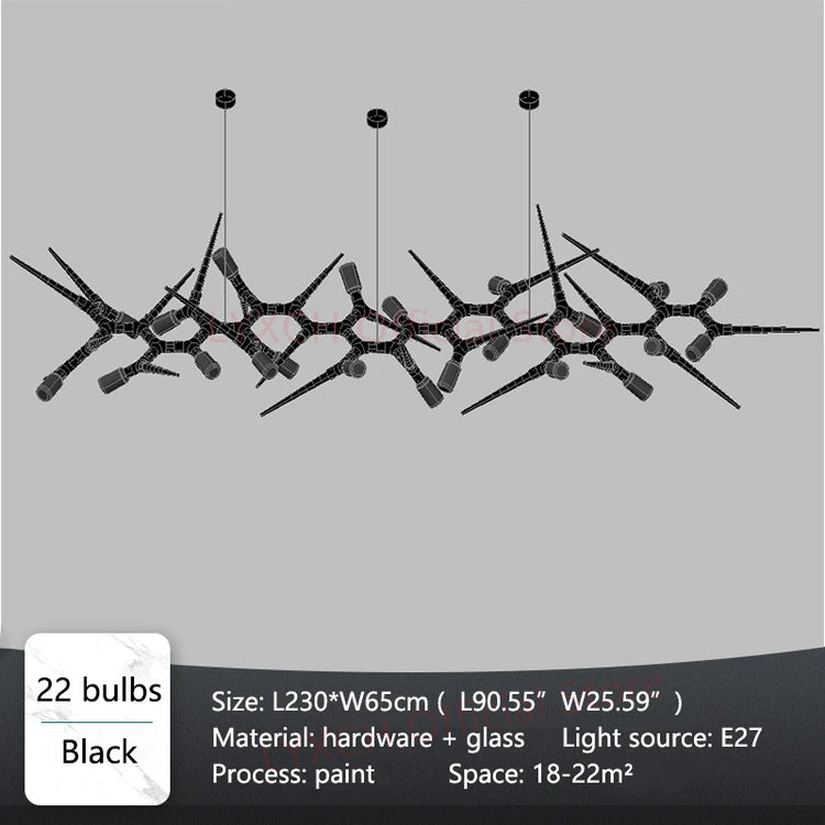 Modern chandelier with black design on a gray background