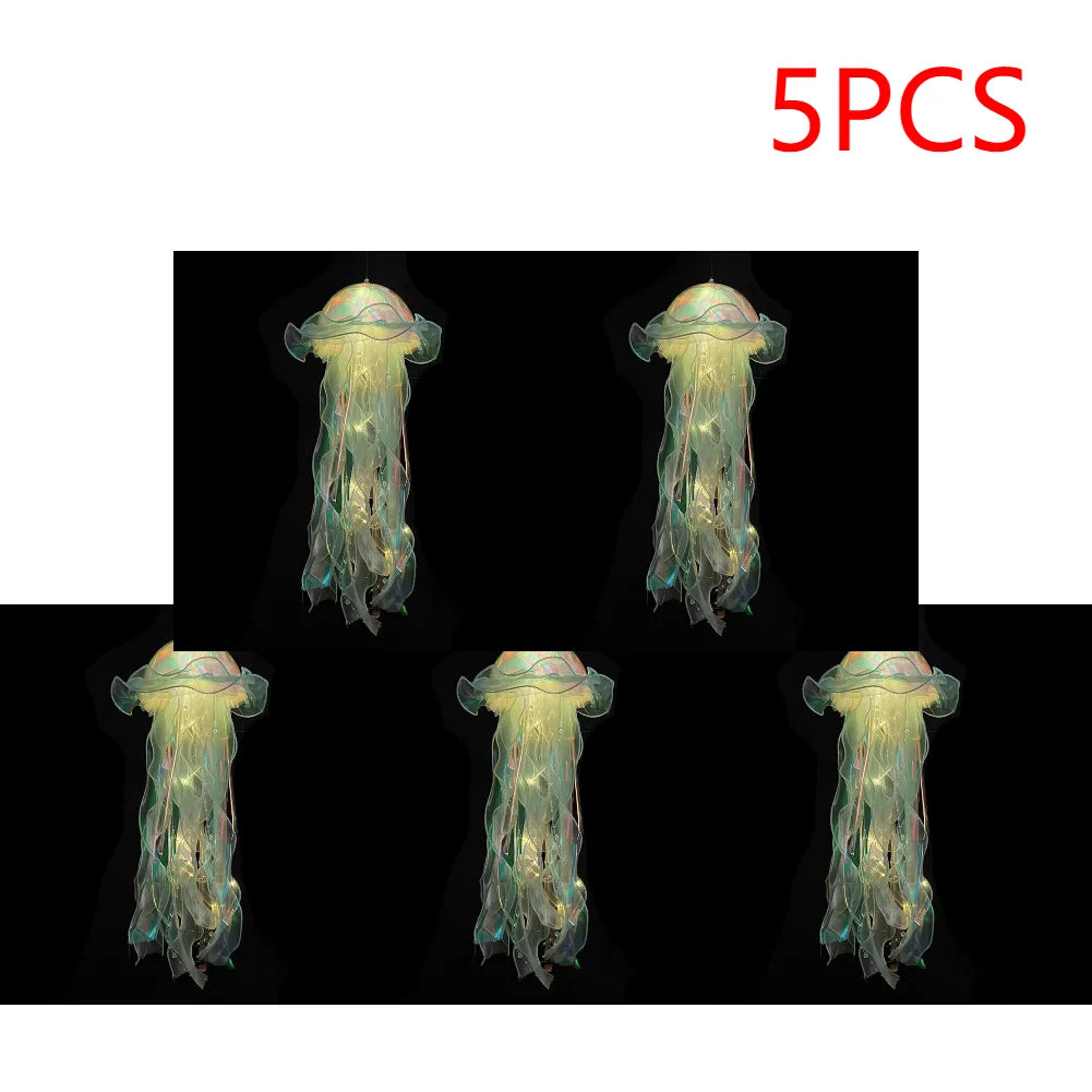 5PCS Jellyfish Bedroom Night Light Lamp with Ribbon & Bead for Girl Room Decor