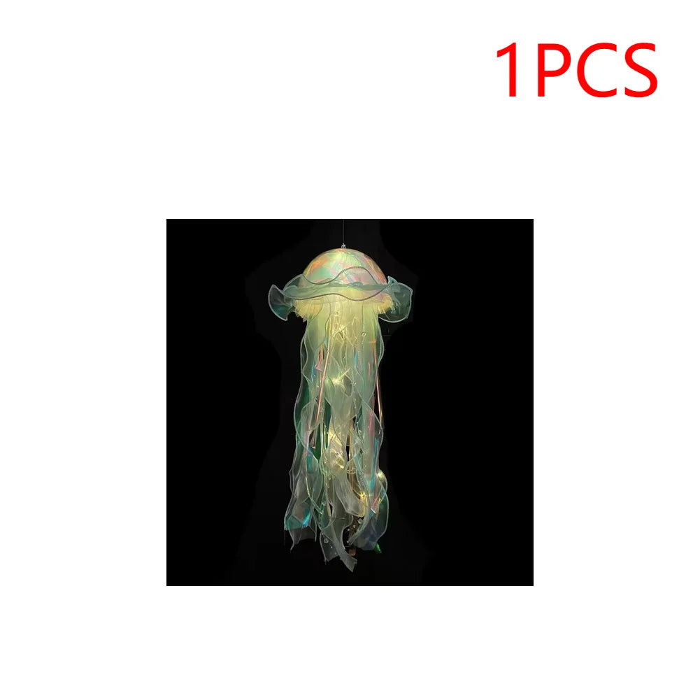 5PCS Jellyfish Bedroom Night Light Lamp with Ribbon & Bead for Girl Room Decor