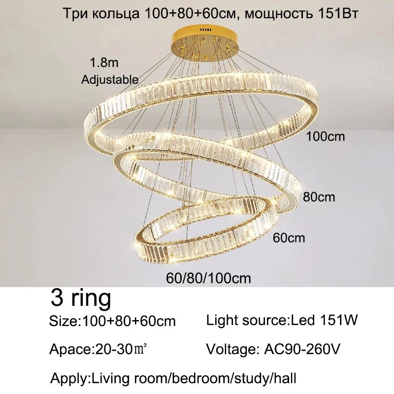Modern Luxury Ring Crystal Led Ceiling Chandelier Living Dining Room Bedroom Lustre Decor Pendant Lights Hanging Lamp Fixture