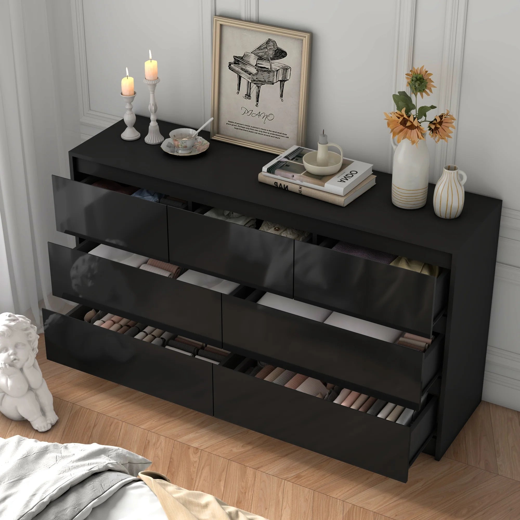 7 Drawer Dresser for Bedroom, 55 Inch Modern Design