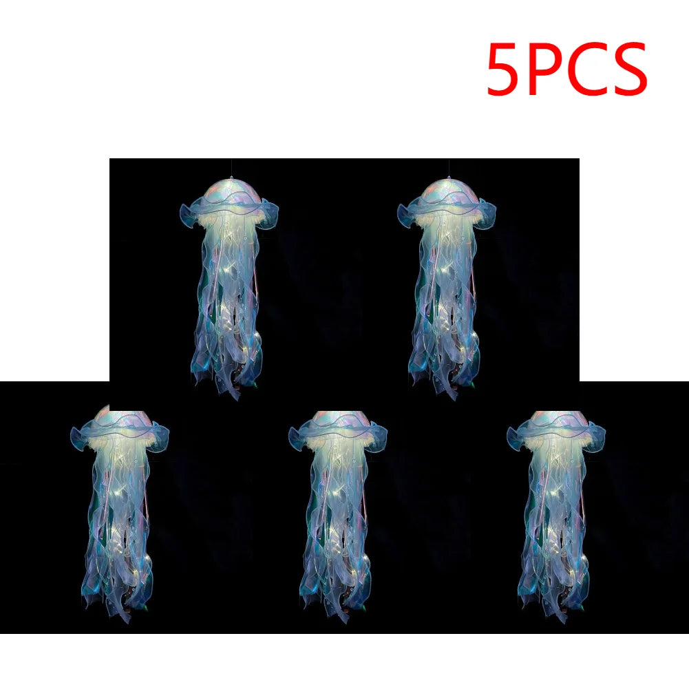 5PCS Jellyfish Bedroom Night Light Lamp with Ribbon & Bead for Girl Room Decor