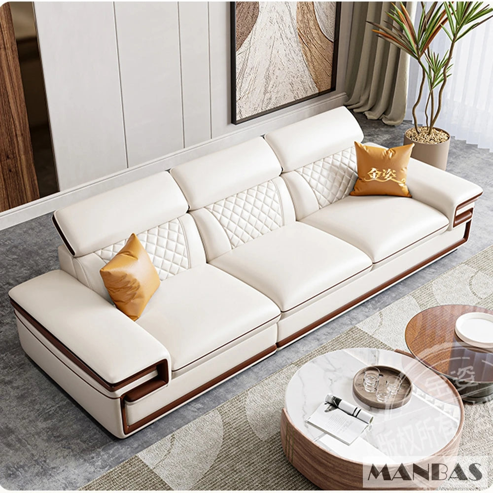 Premium Italian Genuine Leather Sofa Set, Adjustable Headrests, Bluetooth Speaker, Wireless Charger