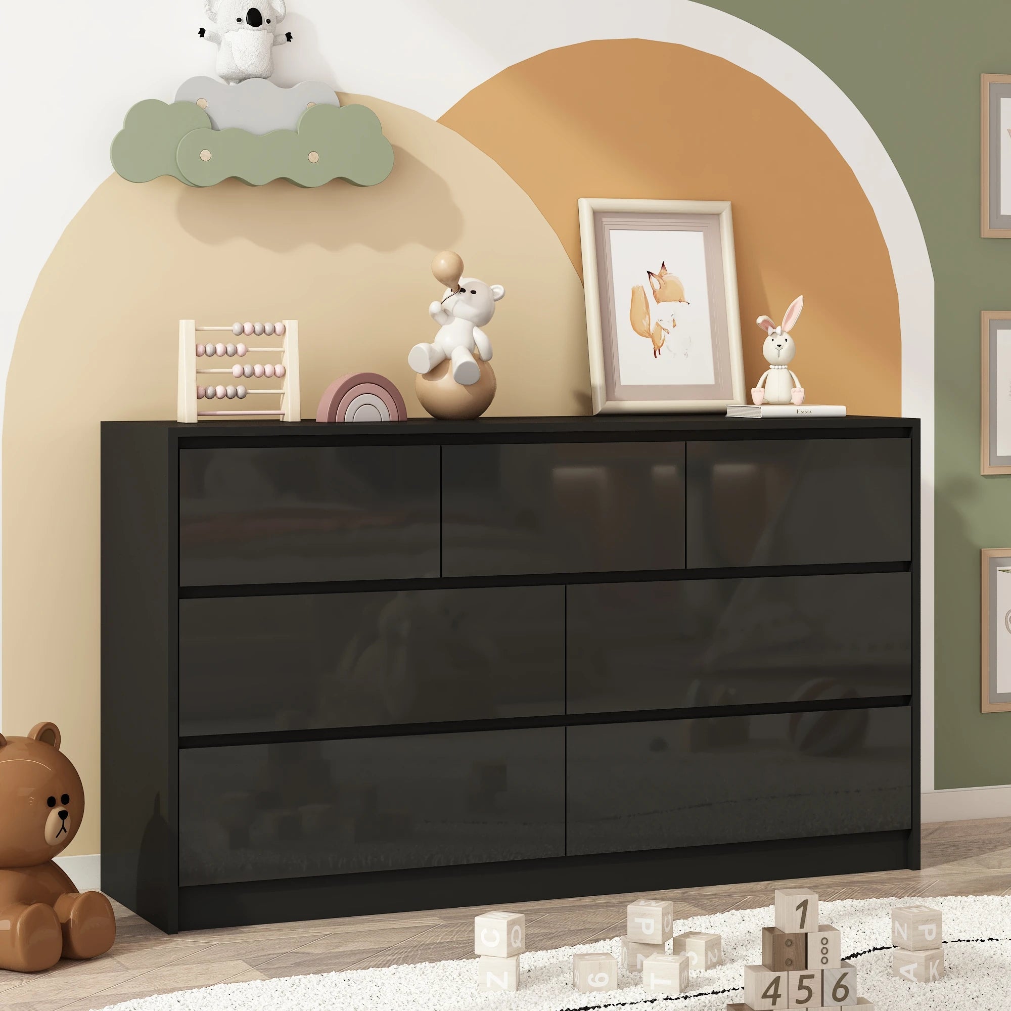 7 Drawer Dresser for Bedroom, 55 Inch Modern Design