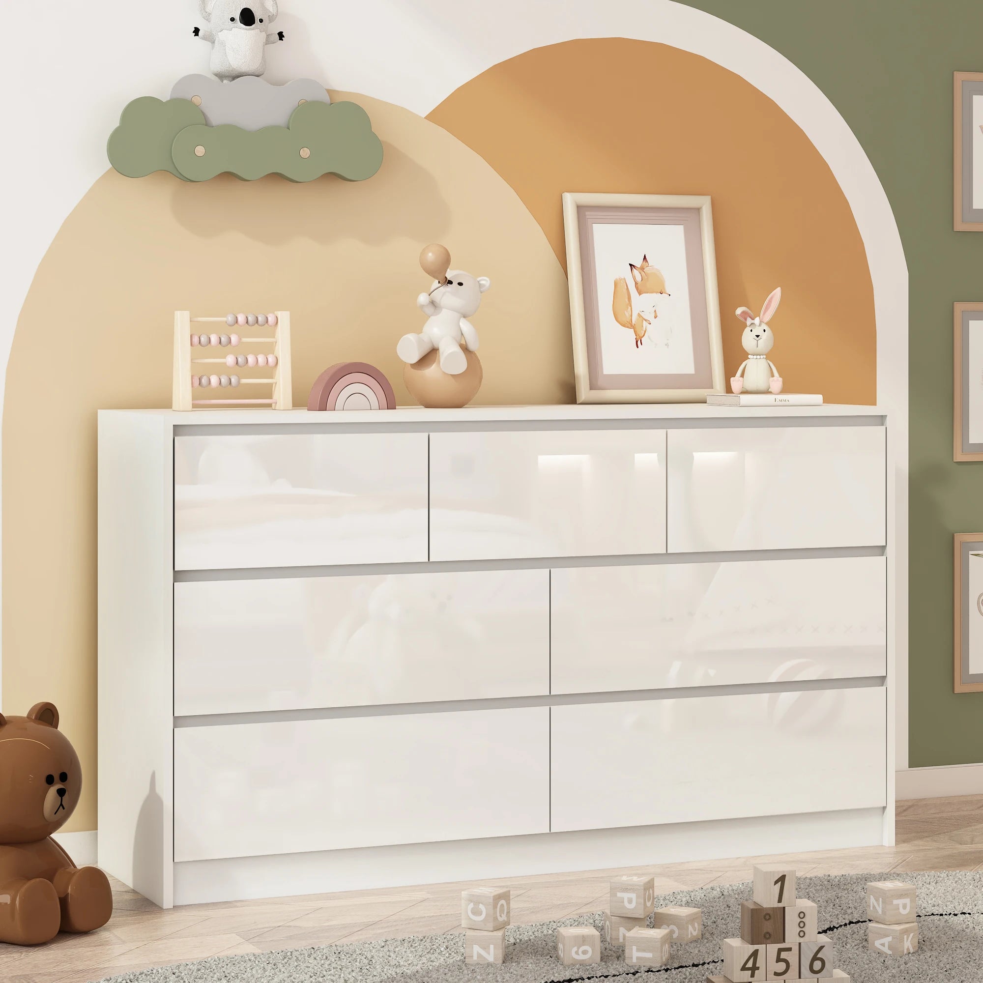 7 Drawer Dresser for Bedroom, 55 Inch Modern Design