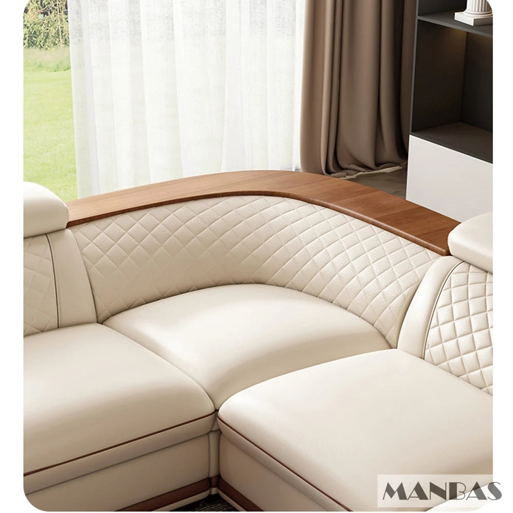 Premium Italian Genuine Leather Sofa Set, Adjustable Headrests, Bluetooth Speaker, Wireless Charger