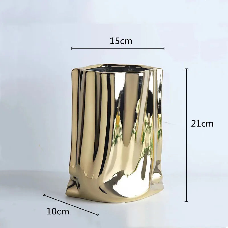 Silver Ruffled Flower Vase Porcelain Ceramic