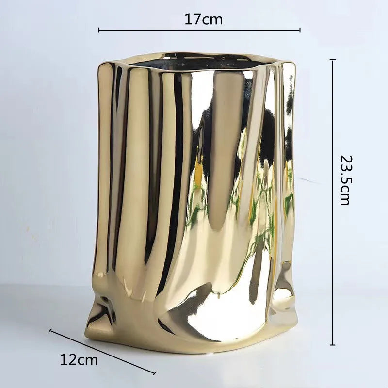 Silver Ruffled Flower Vase Porcelain Ceramic