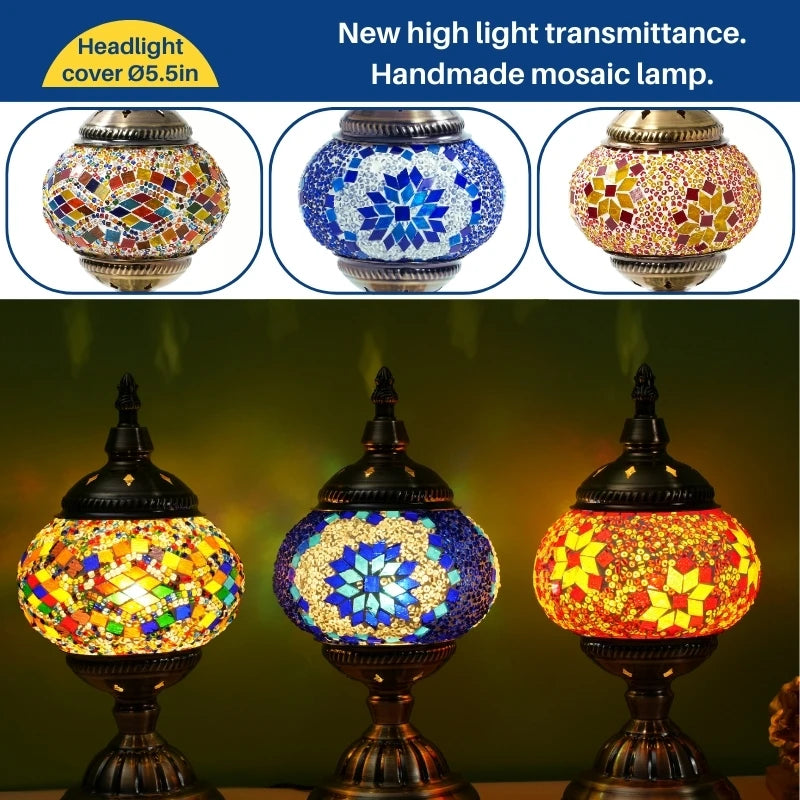 Turkish Table Lamp, Stained Glass Mosaic Night Light - Vintage Desk Decor for Bedroom, Living Room