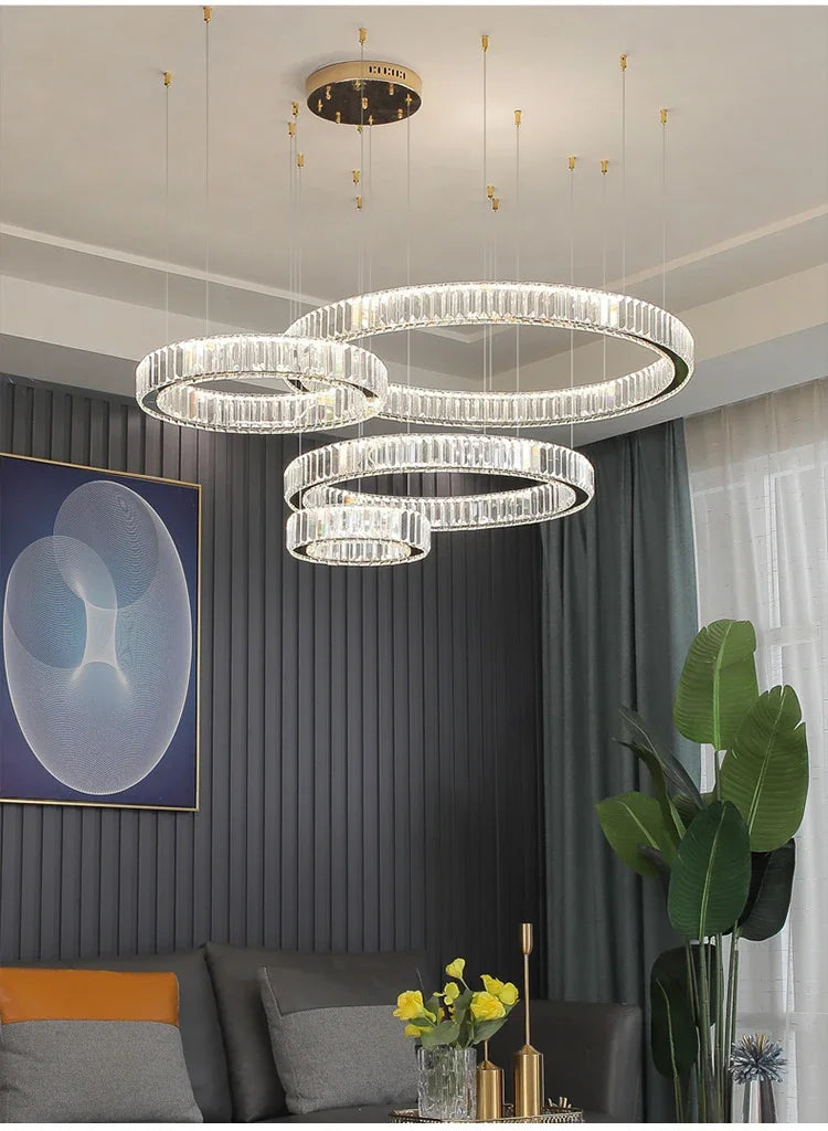 Modern Luxury Ring Crystal Led Ceiling Chandelier Living Dining Room Bedroom Lustre Decor Pendant Lights Hanging Lamp Fixture