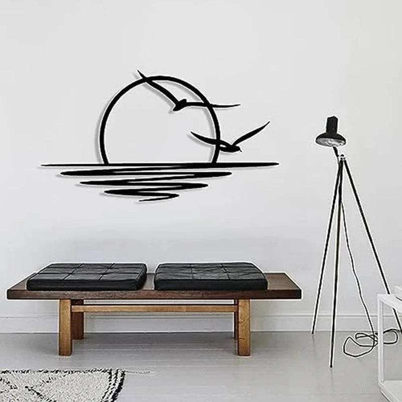Sunrise Metal Wall Art, Sun & Seagulls