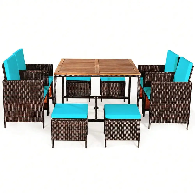 Outdoor furniture set with wicker chairs and table on a white background