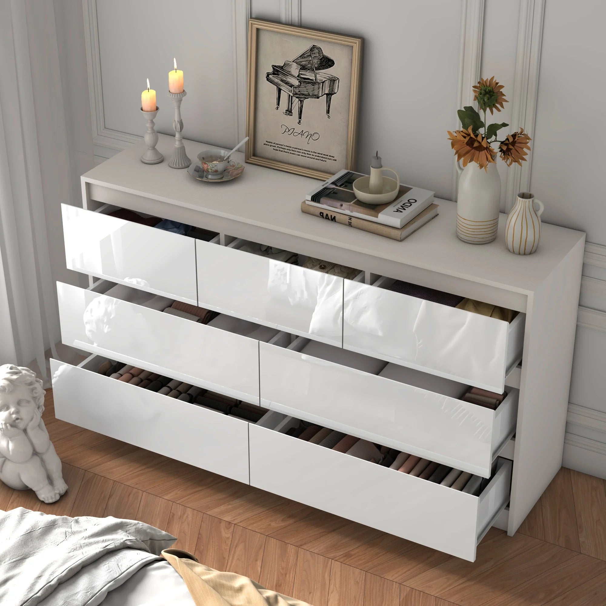 7 Drawer Dresser for Bedroom, 55 Inch Modern Design