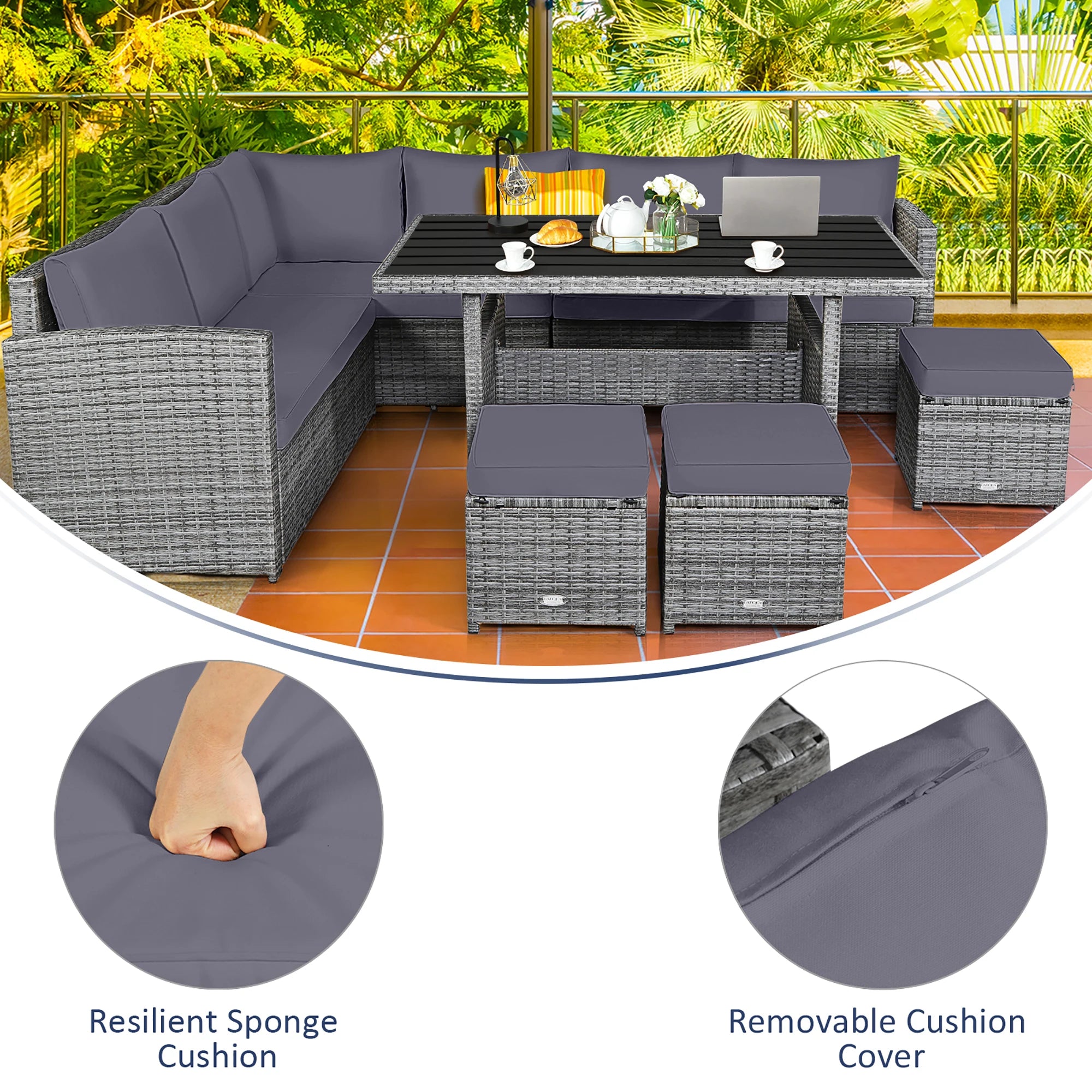 7 PCS Patio Rattan Dining Set Sectional