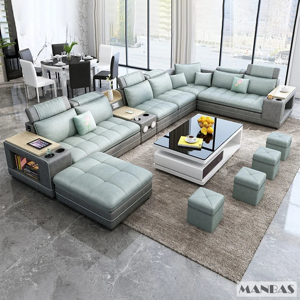 MINGDIBAO Nordic Fabric Sofa Set with Bluetooth Speaker & USB