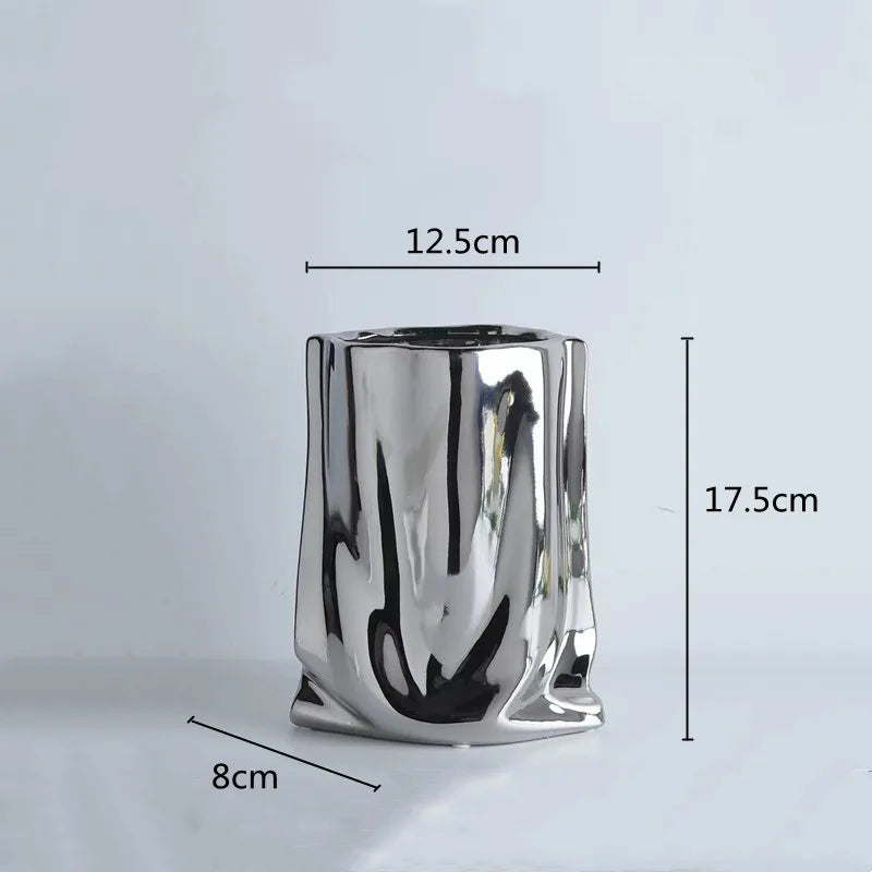 Silver Ruffled Flower Vase Porcelain Ceramic