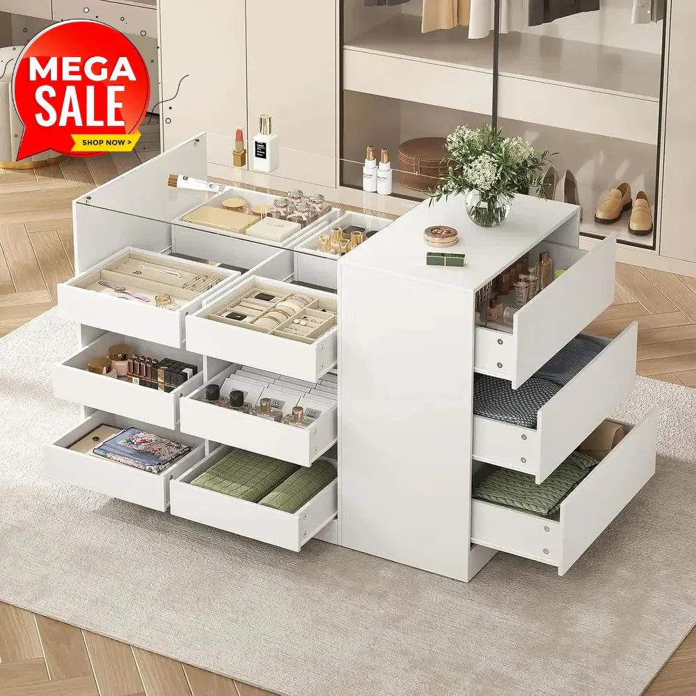 Luxury bedroom dressers and chests featuring multiple spacious drawers and a sleek design for organized storage.