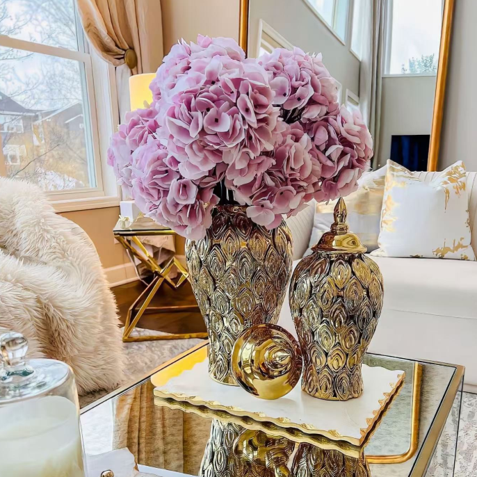 Luxury Pineapple Pattern Electroplated Gold Tall Ceramic Vase