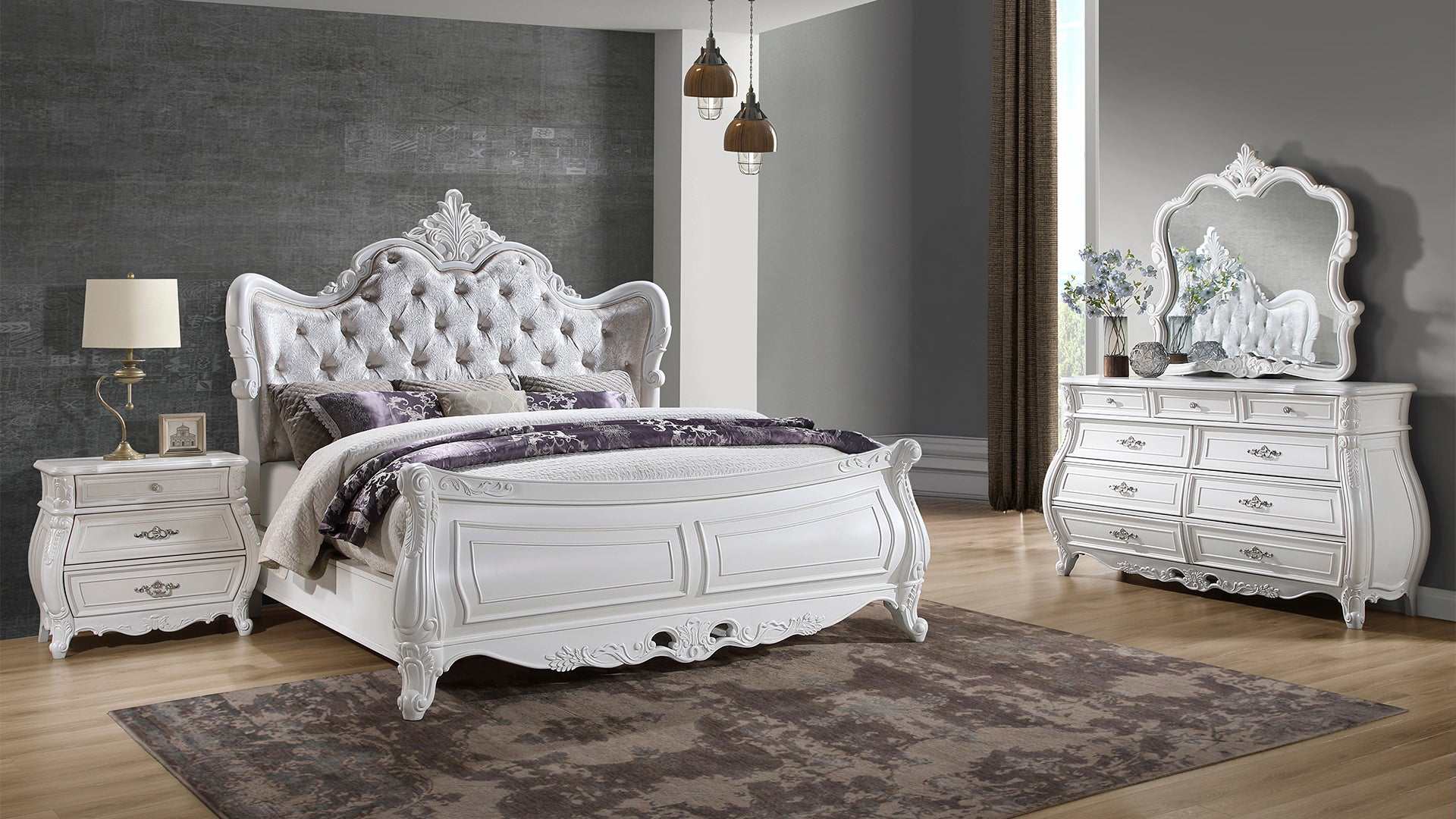 Modern 4-Piece Queen Bedroom Set in Pearl White