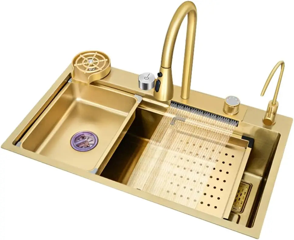 Nano Black Flying Rain Drop-in, Stainless Steel, Waterfall Kitchen Sink.