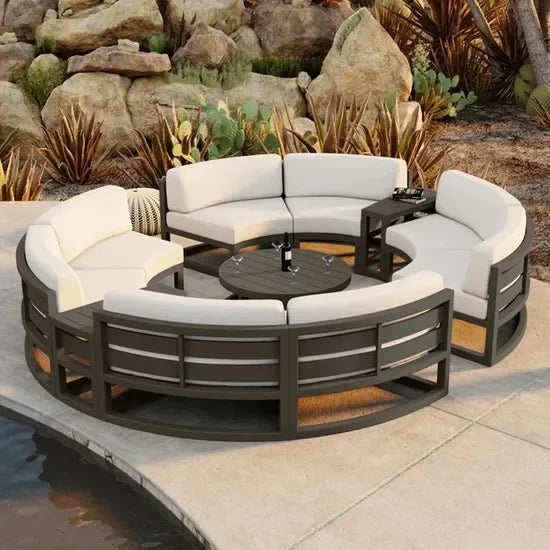 Luxury Round Curved Teak Outdoor Sectional Sofa Set - image 2