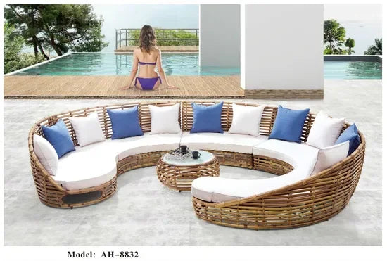 Luxury Round Curved Teak Outdoor Sectional Sofa Set - image 3