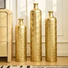 Set of 3 Tall White Glazed Metal Floor Vases — Modern Decor
