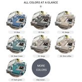 Sofa color swatches with options for blue, gray, beige, and more on a white background.