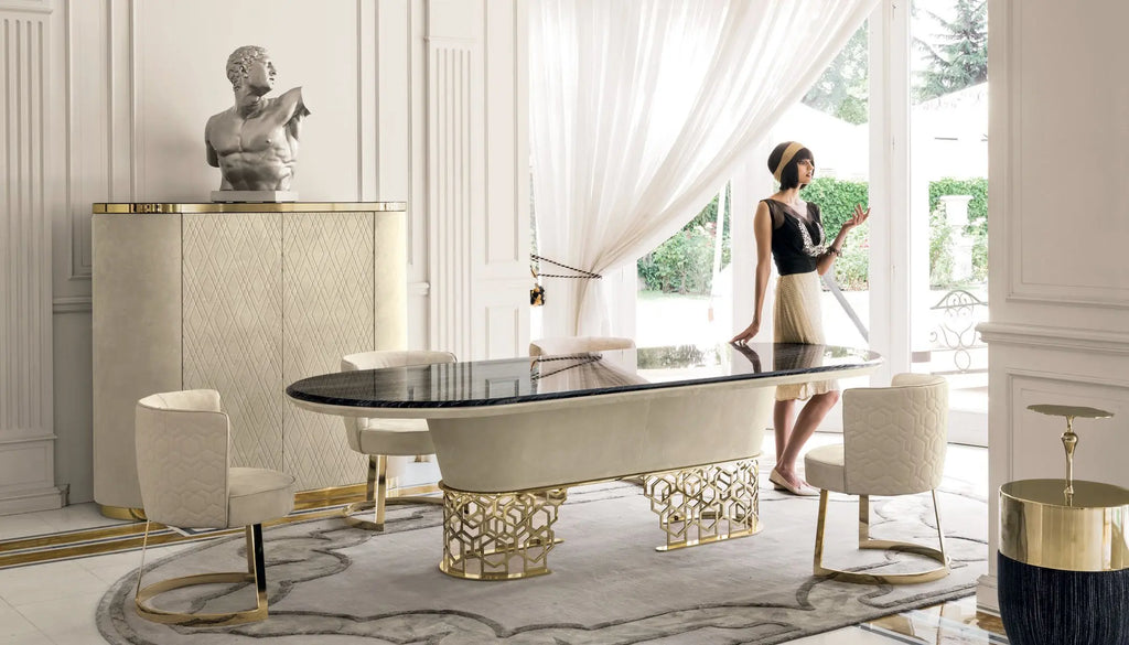 Extendable Marble Top Dining Table Set — Seats 6 to 12