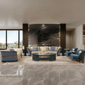 luxury leather chesterfield sofa set in a modern living room with elegant decor and natural light