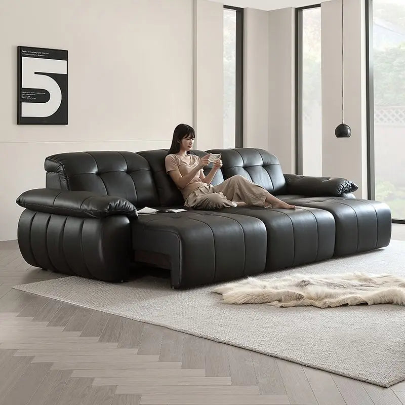 Italian Genuine Leather Electric Reclining Sofa Set — Black