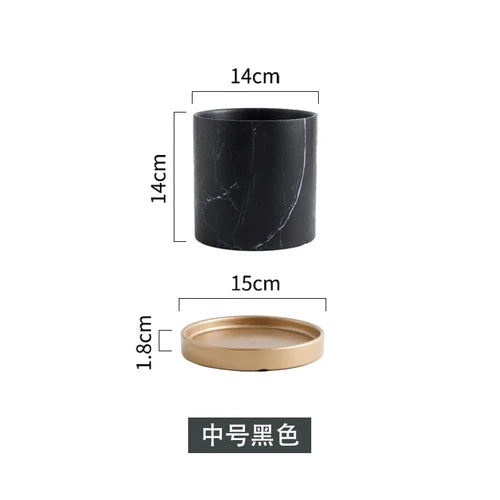 American Marbled Round Ceramic Flowerpot with Base Tray