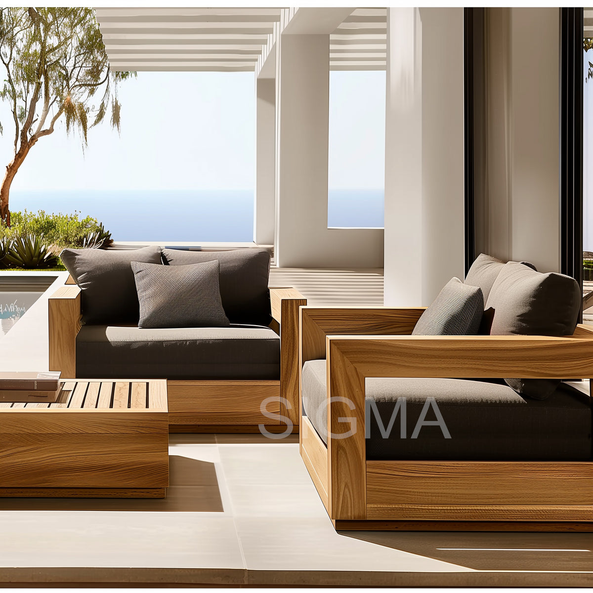 Solid Wood Teak Outdoor L-Shape Sectional Sofa Set - image 2