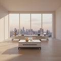 Modern living room featuring a Nordic Minimalist Marble Top Coffee Table and stylish foldable furniture.
