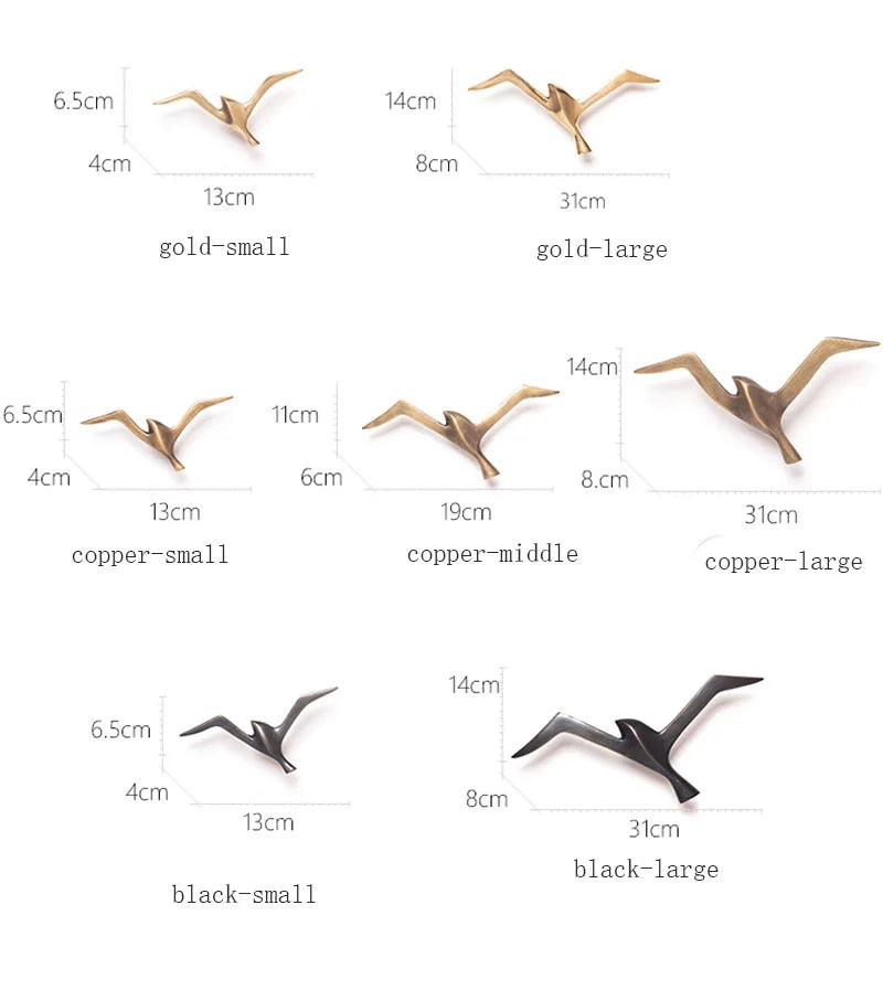 Luxury Pure Copper Seagull Statue Wall Hanging Metal Bird Sculpture Ornament Retro Office Cafe Wall Decoration Home Decor Gift