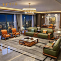 Ebony Solid Wood Villa Leather Sofa