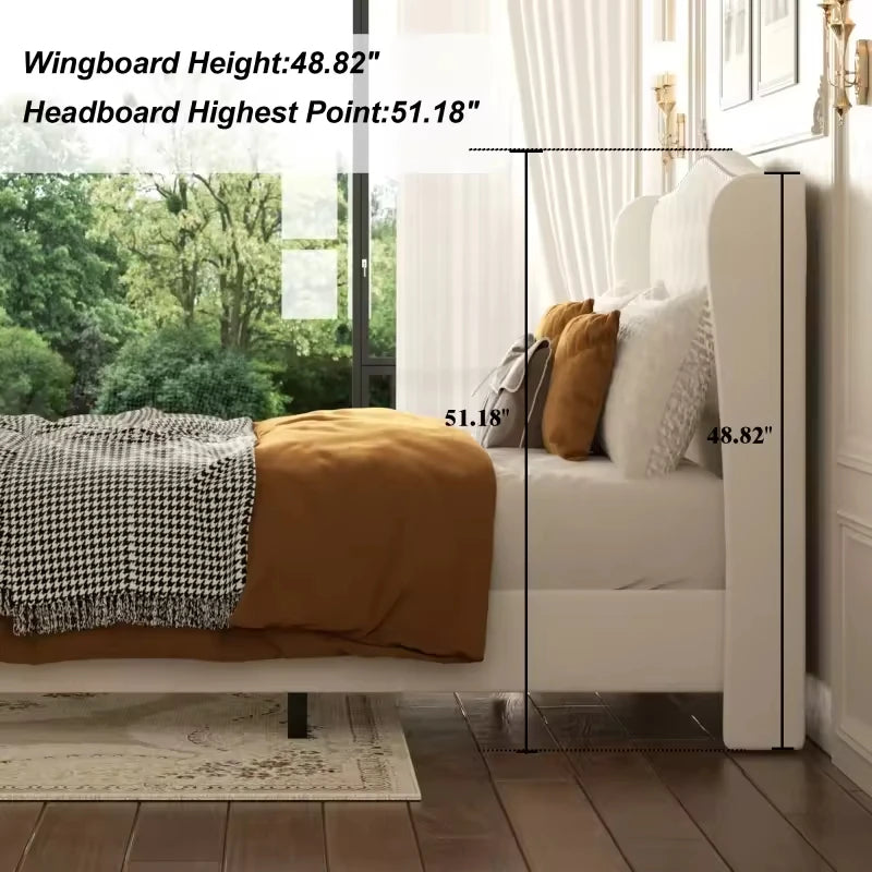 Contract-Grade Tufted Velvet Wingback Bed dimensions showing wingboard and headboard heights.