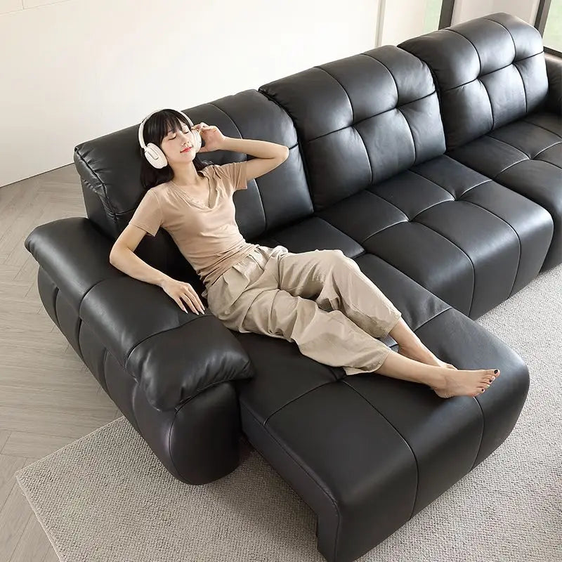 Italian Genuine Leather Electric Reclining Sofa Set — Black