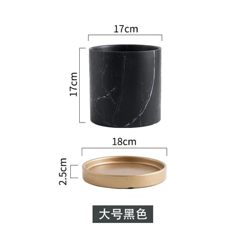 American Marbled Round Ceramic Flowerpot with Base Tray