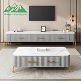 Modern living room with a Wagon Furniture TV stand and coffee table.