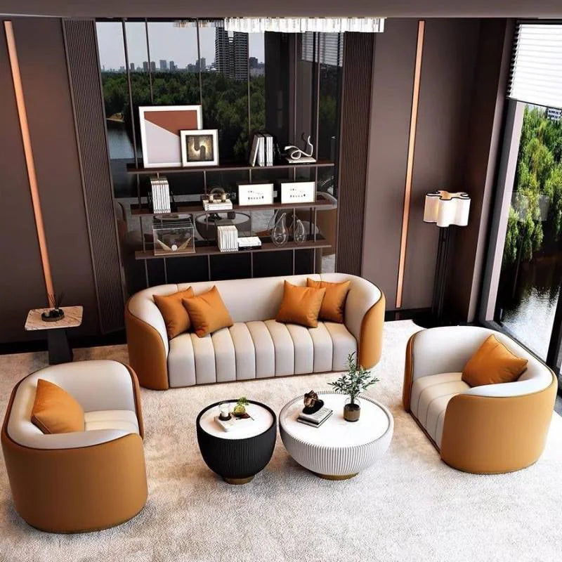 Modern luxury leather modular sofa in a chic living room, designed for comfort and style, suitable for 1 to 4 seats.