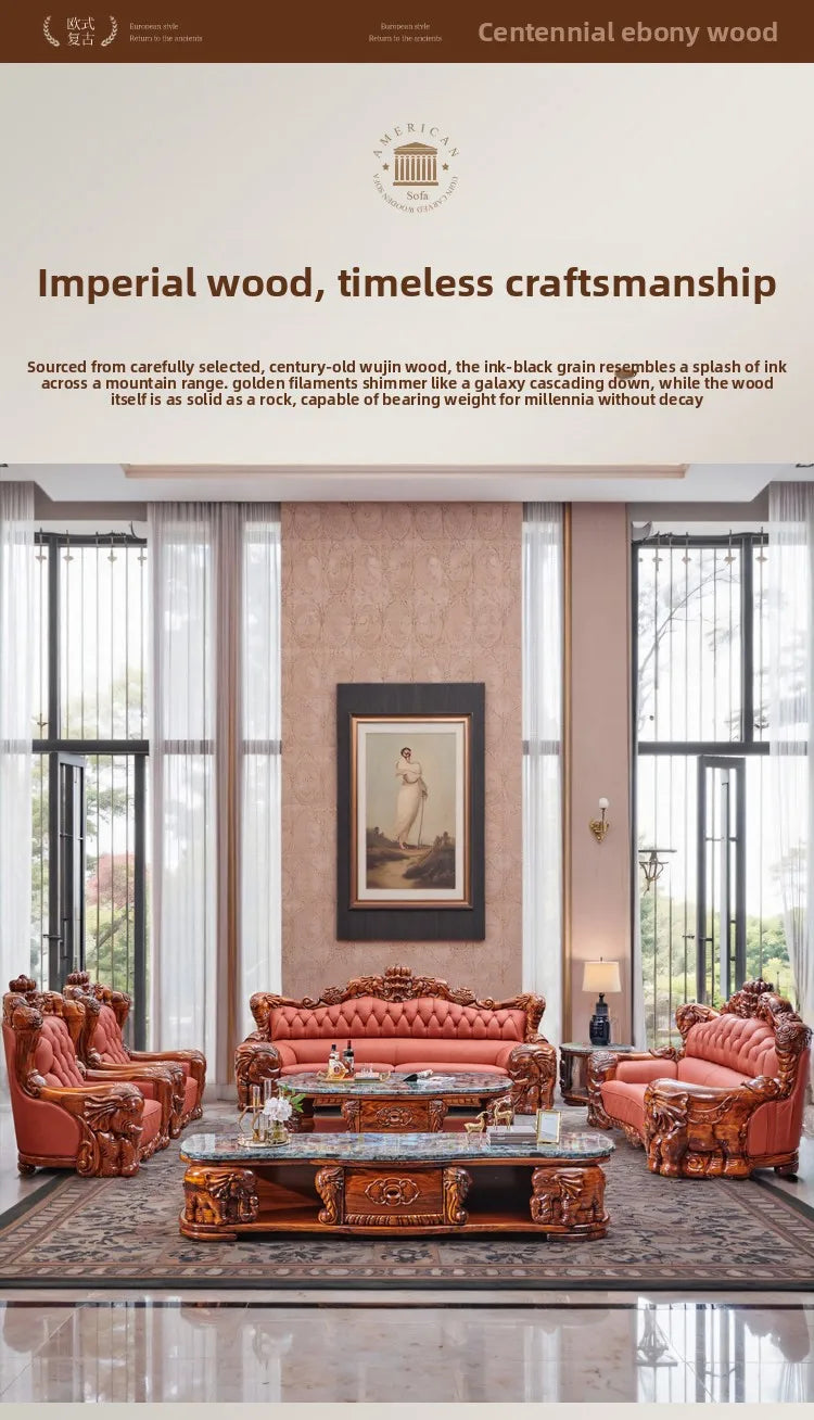 European black gold leather sofa set in an elegant living room setting, showcasing luxurious craftsmanship and design.